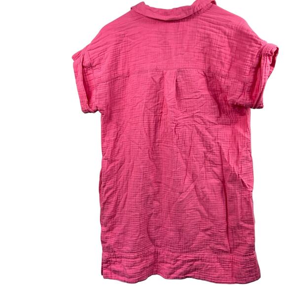 J. Crew Pink Soft Gauze Tunic Shirt Dress Size L Short Sleeves Summer - Picture 8 of 11